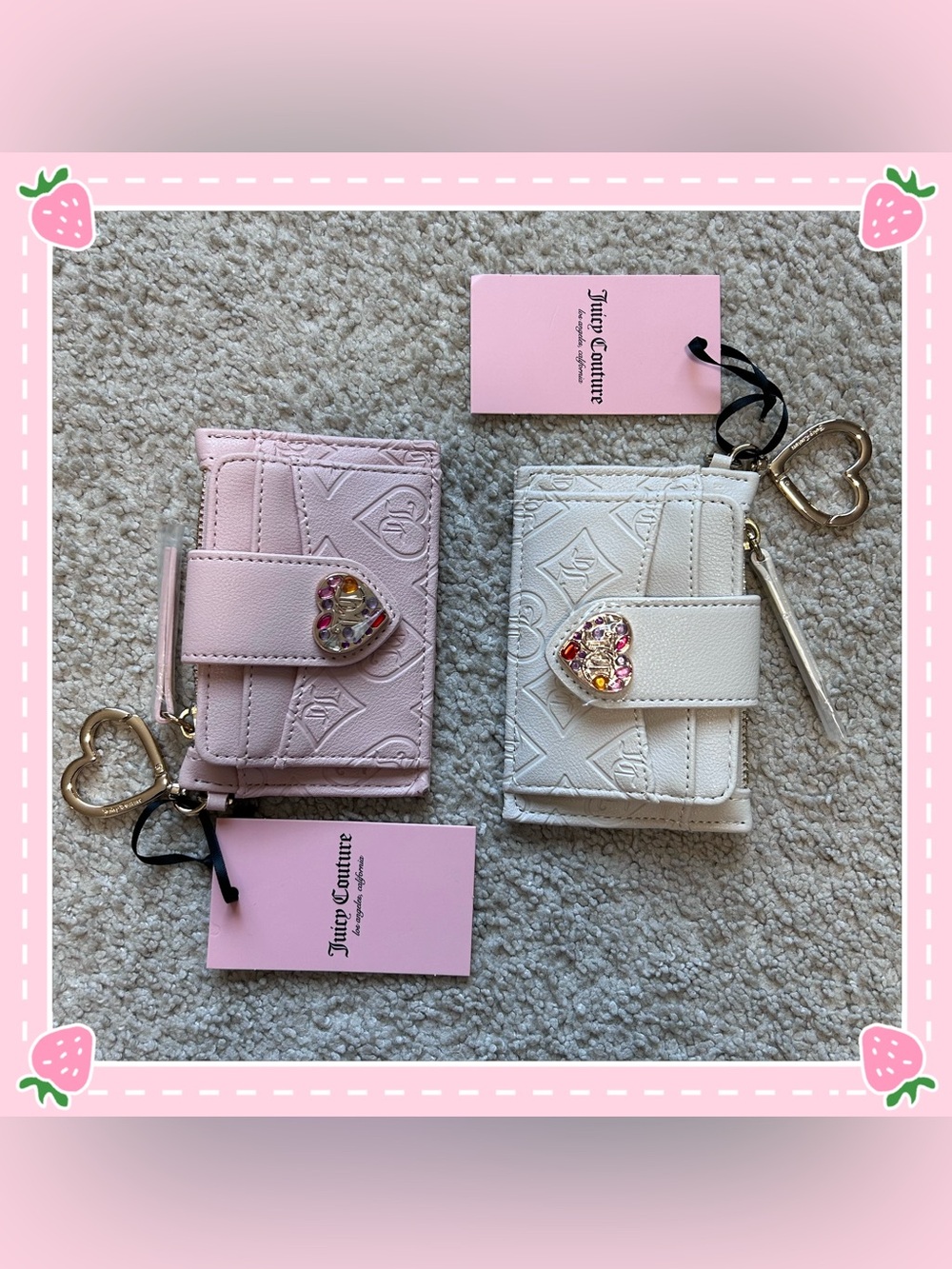 Juicy Couture Glitz Out Zip Card Holder Wallet Set 2 PCs Pink/Cream Y2K Coquette
